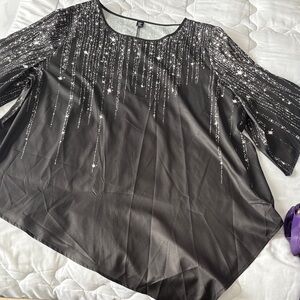 SHEIN Black Blouse with Silver Sparkle